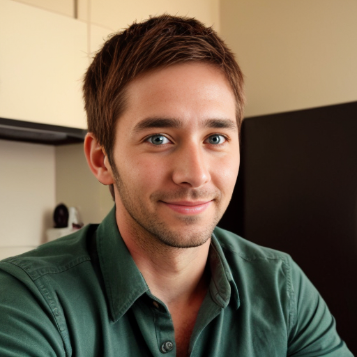 A young 35 years old man with green eyes and so cute and handsome and brown hair 