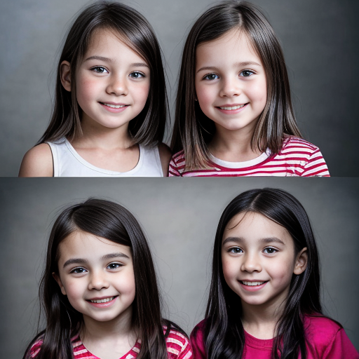 generate a family photo of  6 kids. generate 1 set of triplet boys that are two years old with black hair. generate another set of girl triplets that are 16 with black hair and generate all of them togteher in a family photo