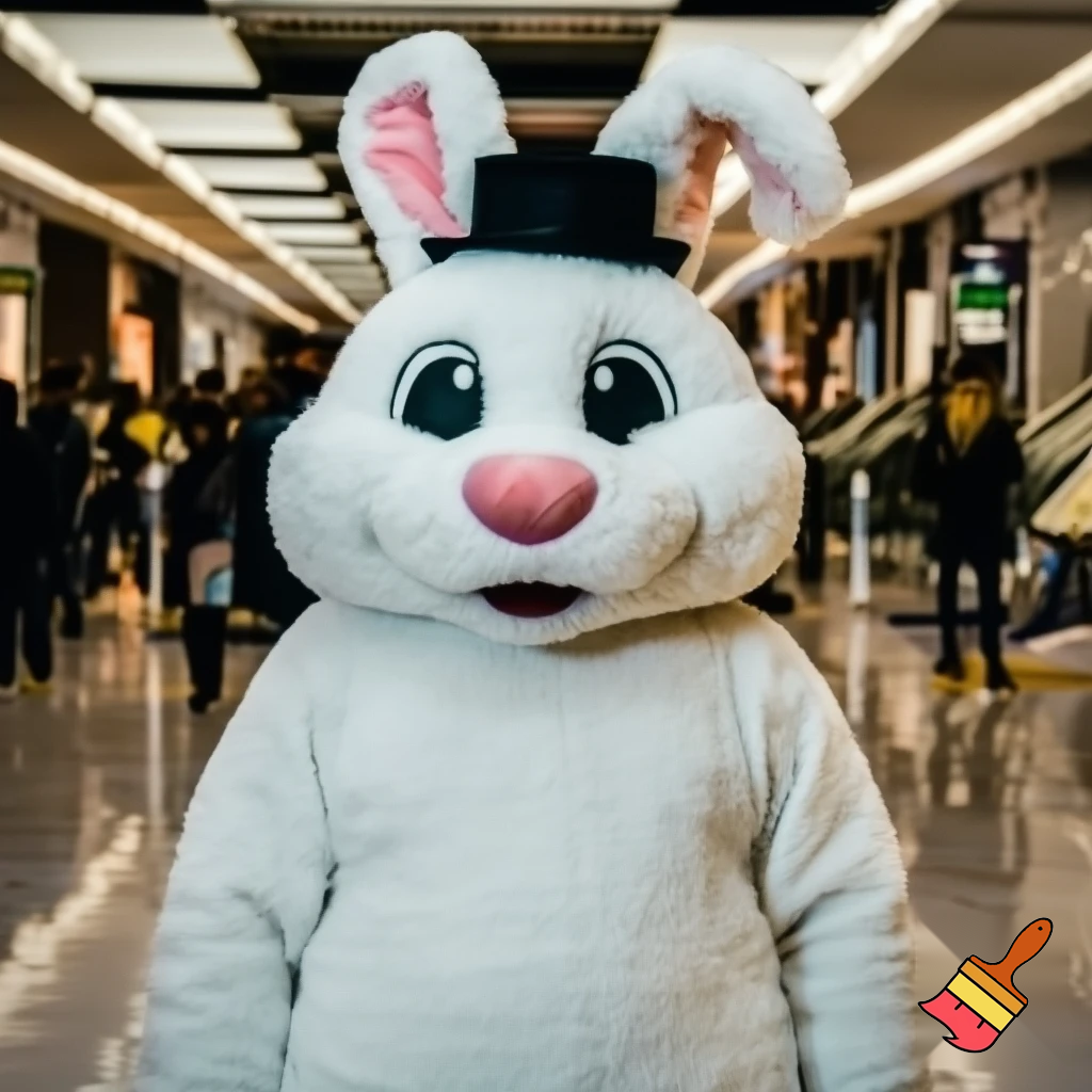 Easter bunny mascot costume top hat shopping Centre