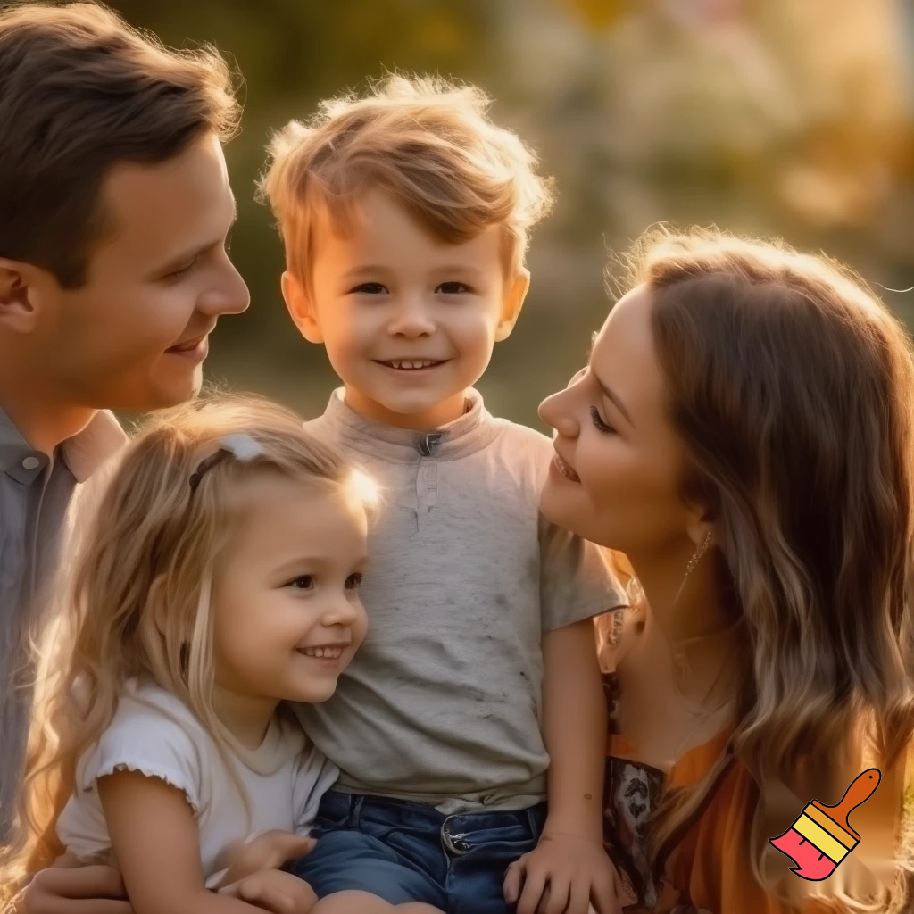 A family of four boy older 10 girl younger 5 blonde brown hair 
