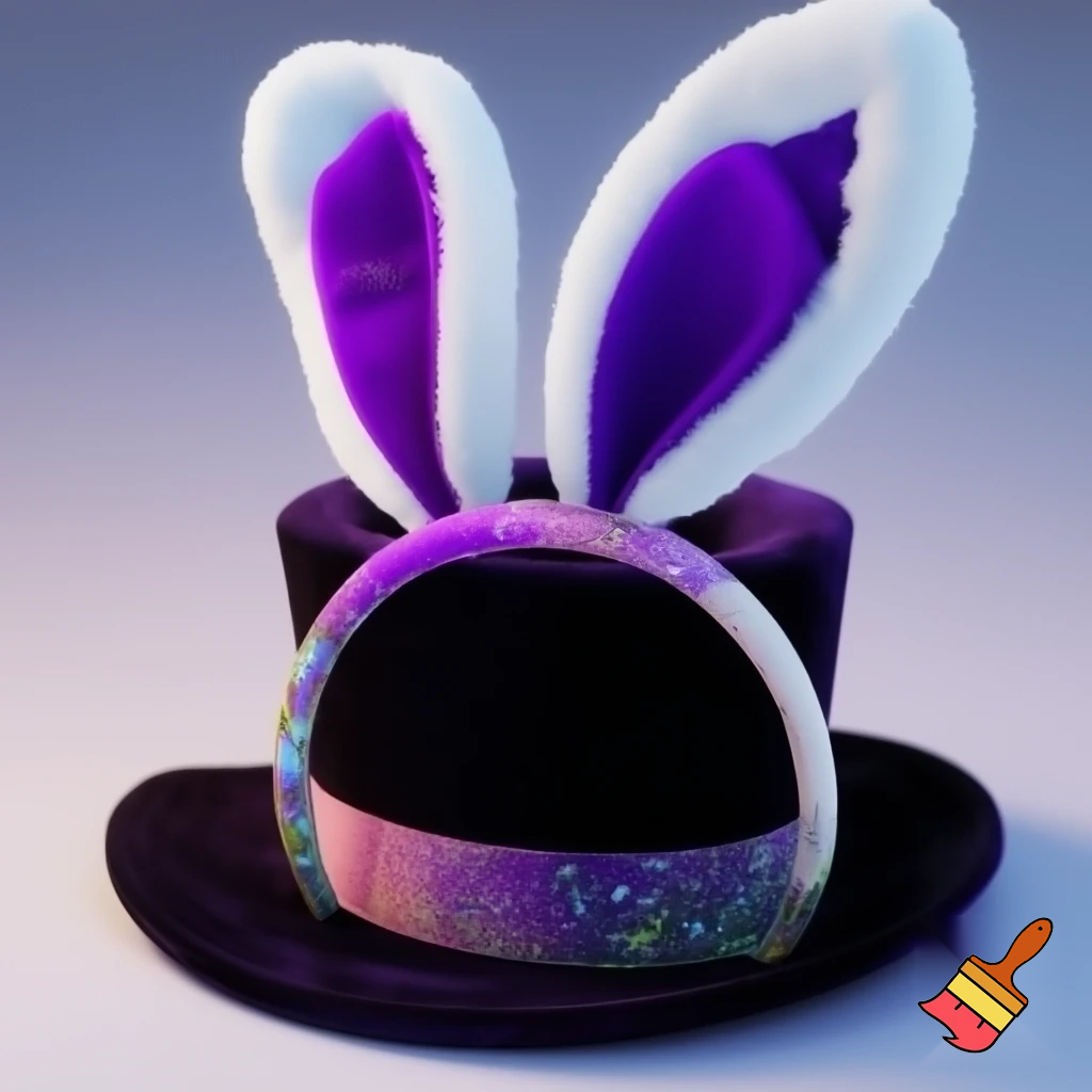 Black top hat with bunny ears velvet white and purple purple and white headband fabric and velvet glitter, purple and pink special present true special and delicate velvet white purple Easter bunny is bunny top hat velvet?
