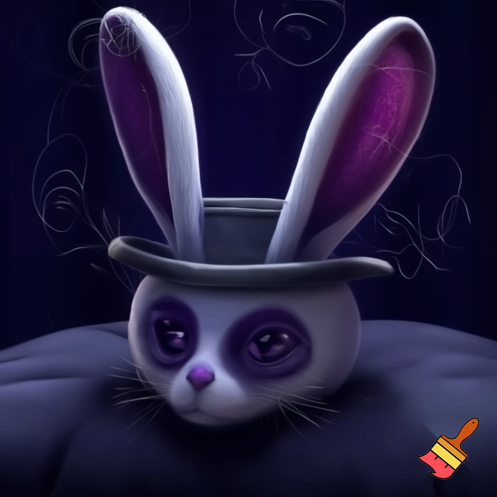 Black top hat with bunny ears velvet white and purple