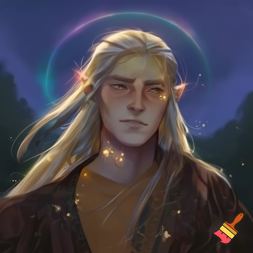  male wood elf circle of the stars druid pale skin blond hair hazel eyes