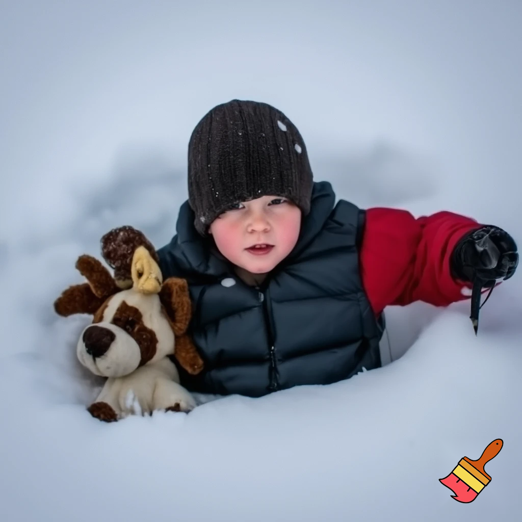 Put a kid inside a dog stuffed animal with the stuffing still inside and he’s getting buried in very, very deep snow