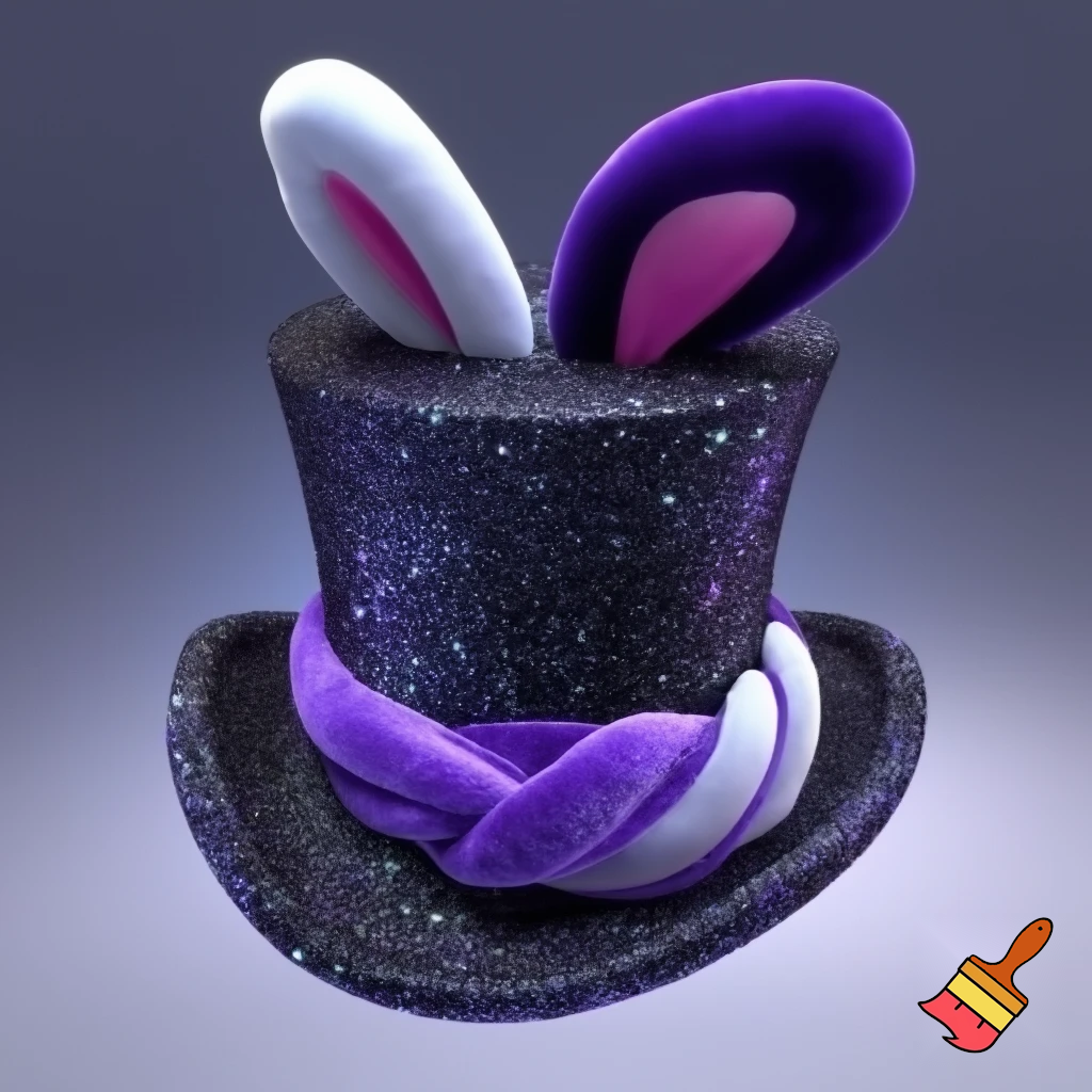 Black top hat with bunny ears velvet white and purple purple and white headband fabric and velvet glitter, purple and pink