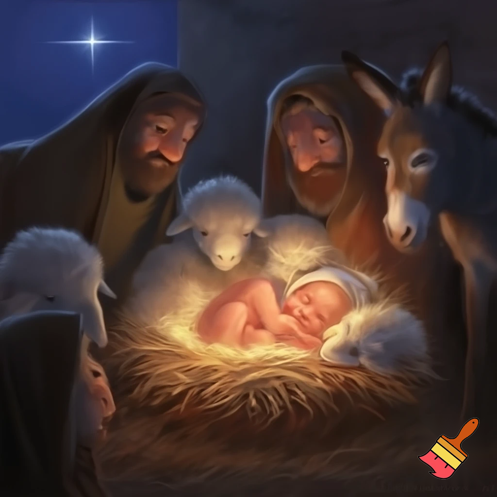 Imaginea unui prunc mic și grăsun, născut noaptea într-o iesle săracă, înconjurat de oi, un măgwruș, mama sa și câțiva pastori. 