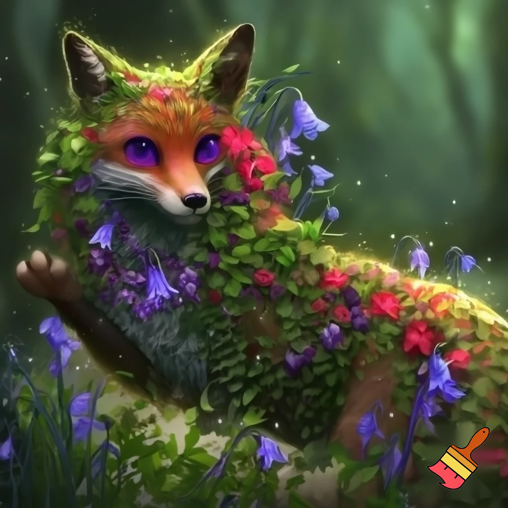 en ræv lavet af blomster og planter