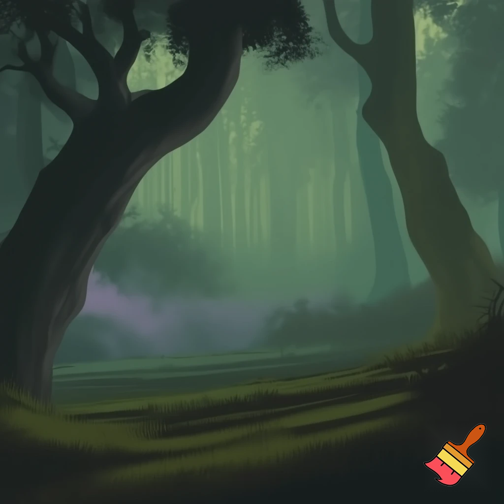 forest at dusk, dark pastel greens