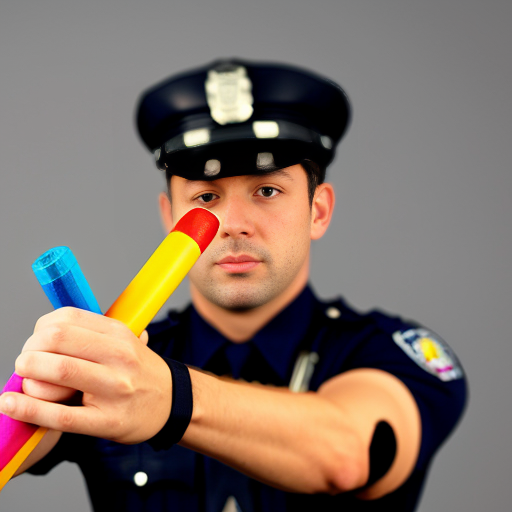 Cop holding crayon baton
