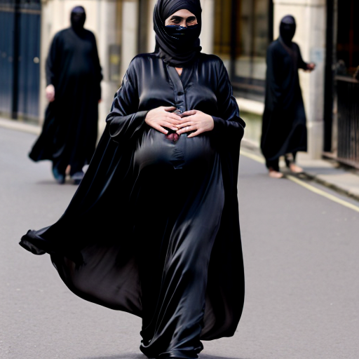 zendaya disguised heavily pregnant wearing black silk abaya and a long perfect black silk hijab with perfect 3 layer long niqab with single string between eyes gloves walk fully covered head to toe on a london street 
