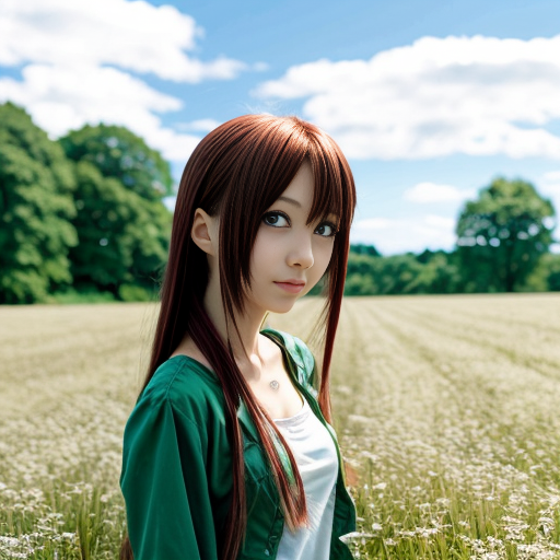 Anime girl in green field