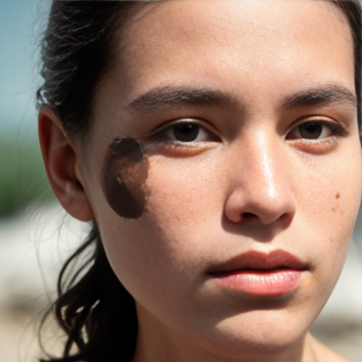Using the uploaded image as the visual reference, generate a photorealistic intimate editorial portrait with very strong analogue film grain and visual ambiguity.

An extreme close-up side profile of a human face, tightly framed from the chin to the closed eye. The head is slightly tilted upward. Eyes closed. Expression serene, inward, detached from the viewer.

Two pale flower petals appear in contact with the face — one near the bridge of the nose, one brushing the lips.

The flowers must not read as complete objects.
Only partial petals and fragments of stems are visible.

– No visible beginning of the stems
– No visible ending of the stems
– No clear attachment point
– No readable direction of support

The stems should enter and exit the frame softly, partially dissolved by depth of field, grain, and shadow, creating uncertainty about how the flowers are held or suspended.

The flowers feel momentary, fragile, and almost accidental — as if caught mid-breath or mid-thought.

Skin texture is fully preserved and emphasized: pores, freckles, small moles, uneven tone. No retouching, no smoothing, no beauty finish.

Lighting is soft, natural, and directional, coming from the side. Highlights are muted and diffused. Shadows are deep but gentle, shaping the profile without clarity edges.

The background is dark, undefined, and grain-heavy, dissolving into shadow with no readable space.

Film grain is very strong and organic, resembling high-ISO analogue film or an imperfect fine-art scan.
Grain is uneven, tactile, and layered — not digital noise.
Slight softness and micro-blur are present, reducing clarity and preventing object sharpness.

Color palette is muted and earthy: warm skin tones, off-white petals, deep neutral shadows. Editorial grading with low contrast and soft tonal transitions.

Depth of field is shallow and imperfect:
– face and petals gently readable
– edges and stems dissolve into grain

Overall feeling: intimacy, impermanence, fragility, ambiguity, breath, tactile presence.

High-end photorealism with intentional analogue imperfections. No stylization, no fantasy. No text, no logos, no watermark.