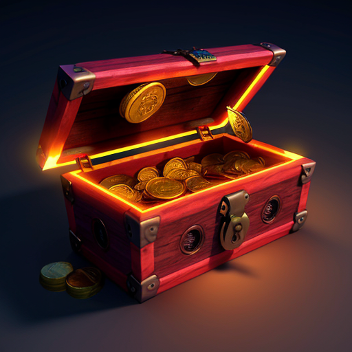 cartoon 3D magical treasure chest, glowing runes, enchanted locks, overflowing enchanted coins and cards, colorful magical aura, fantasy game asset, front view, transparent background