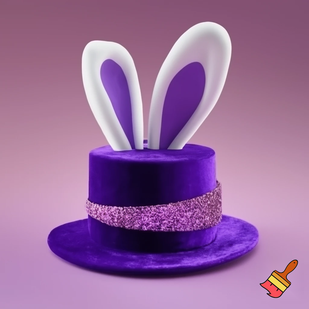 Black top hat with bunny ears velvet white and purple purple and white headband fabric and velvet glitter, purple and pink special present true special and delicate velvet white purple Easter bunny is bunny top hat velvet?