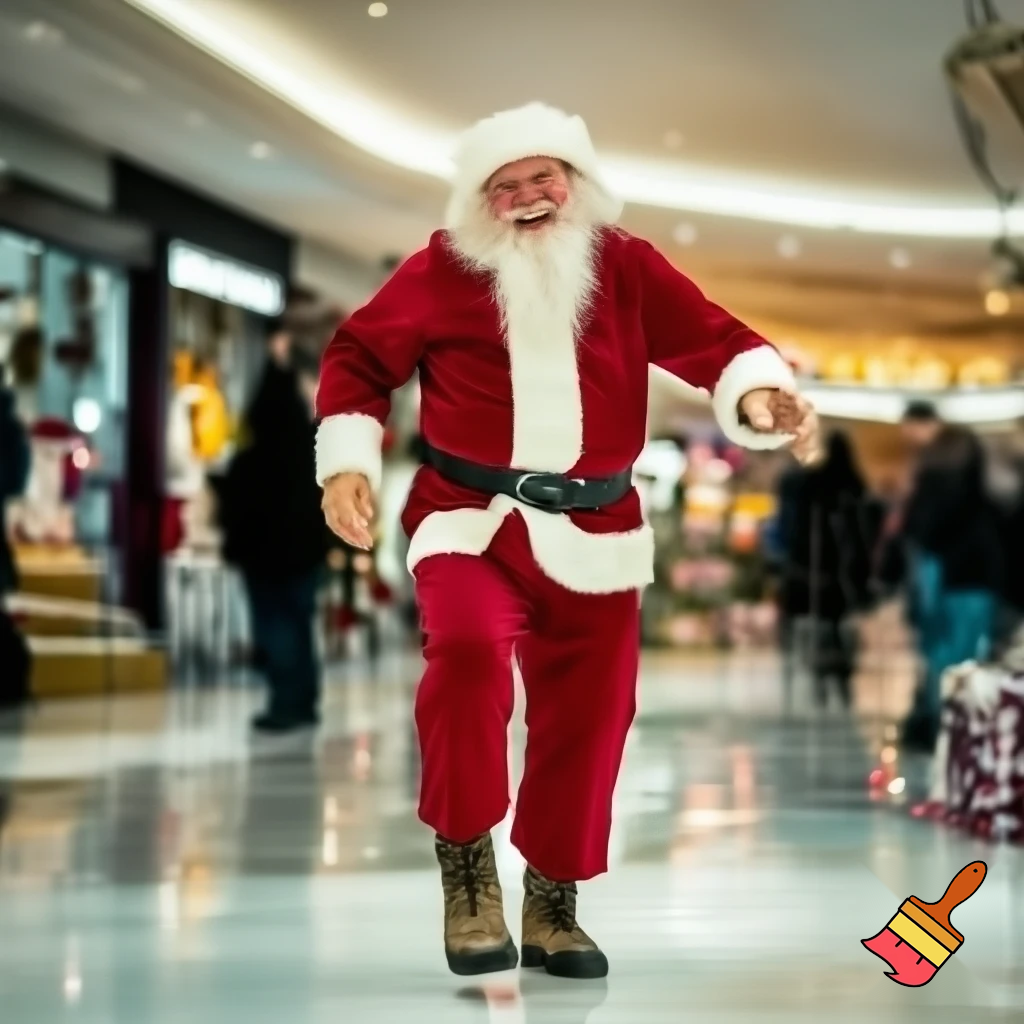Santa Claus dancing shopping Centre walking