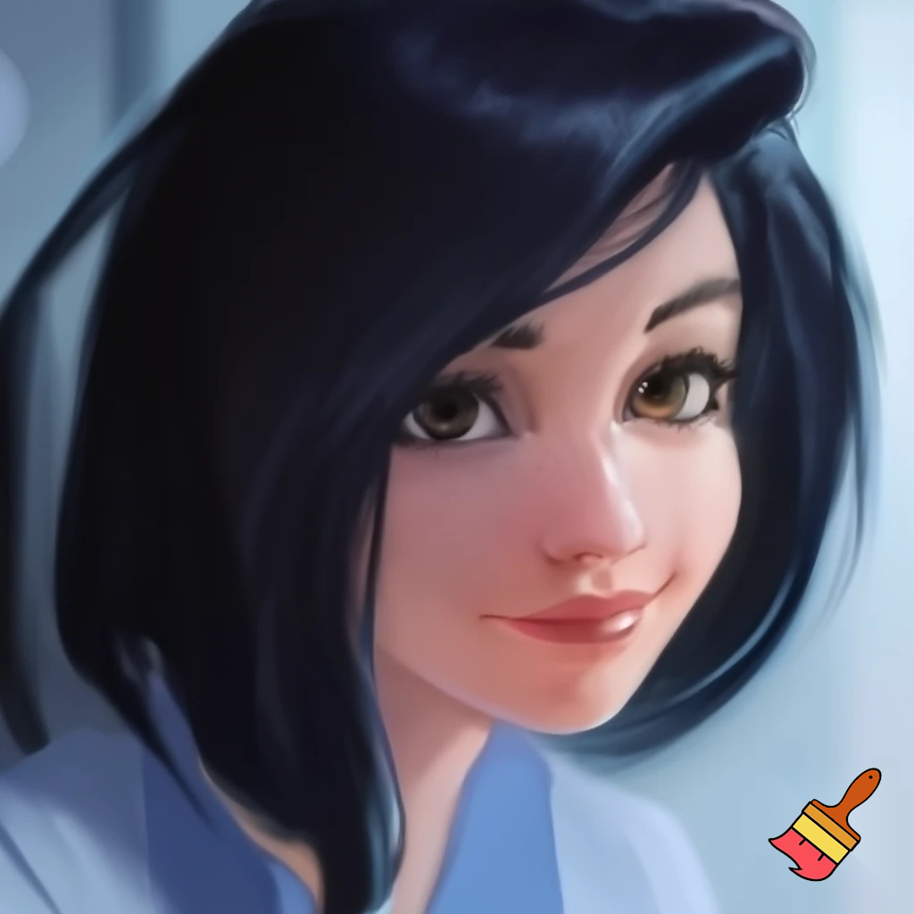a nurse with white skin black hair smiling 