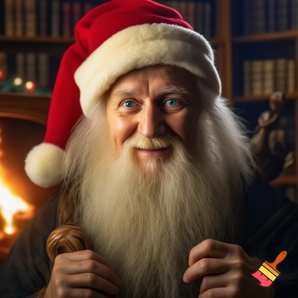 Woo wizard has Christmas hat