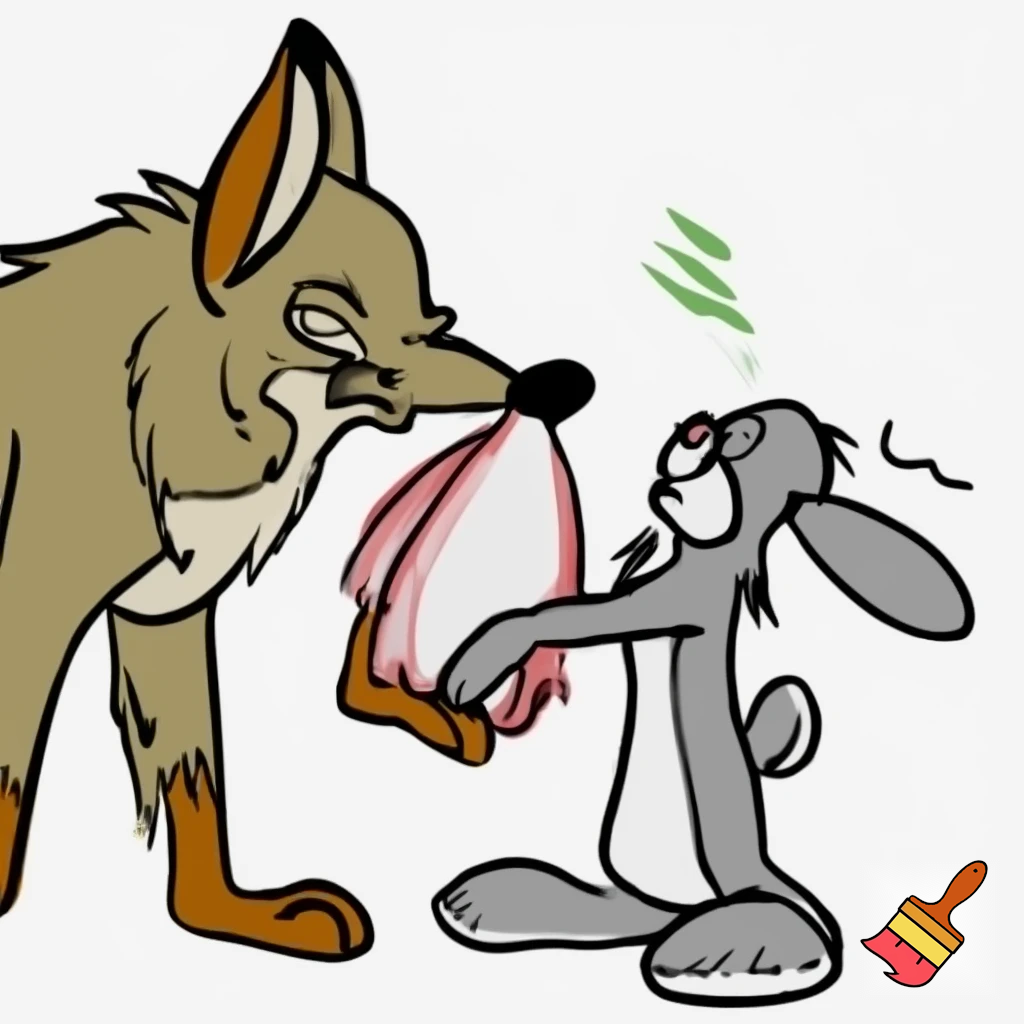 coyote and rabbit playing togther