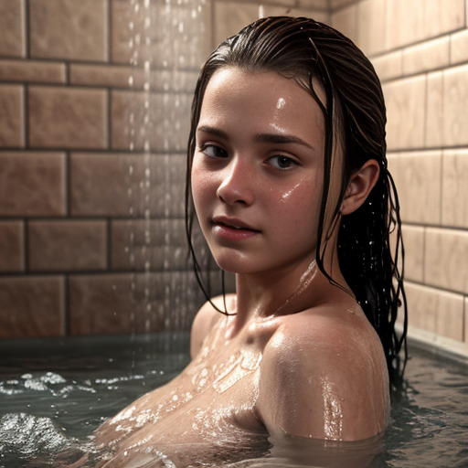 girl teen winter, a showers in red water
