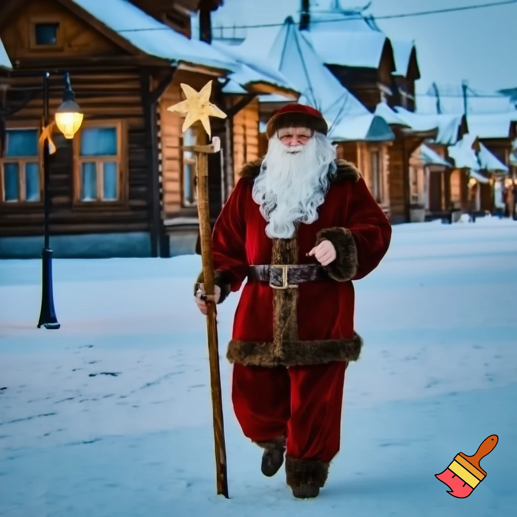  Santa Claus, Russia walking stick with a star