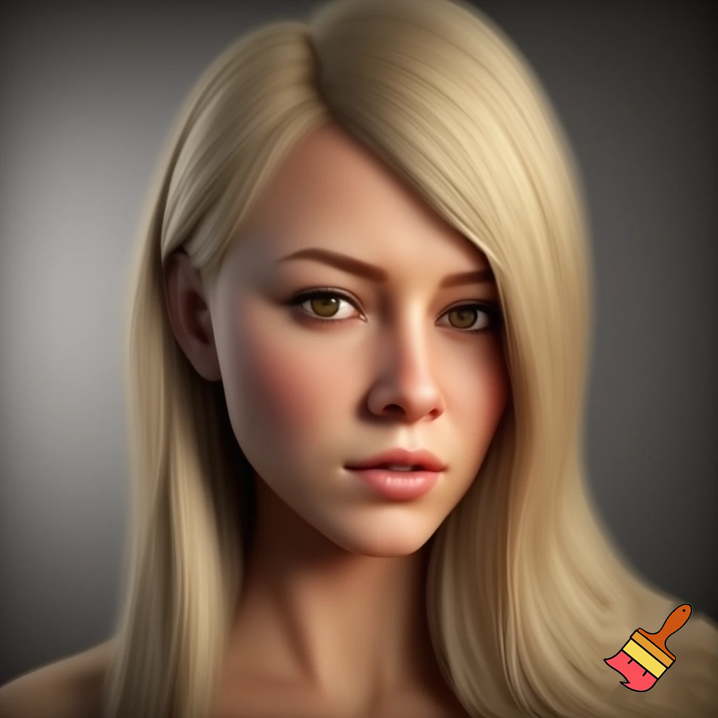 long blond hair, button nose, hazel eyes, short stature, curves, female, gap tooth, full lips, realistic