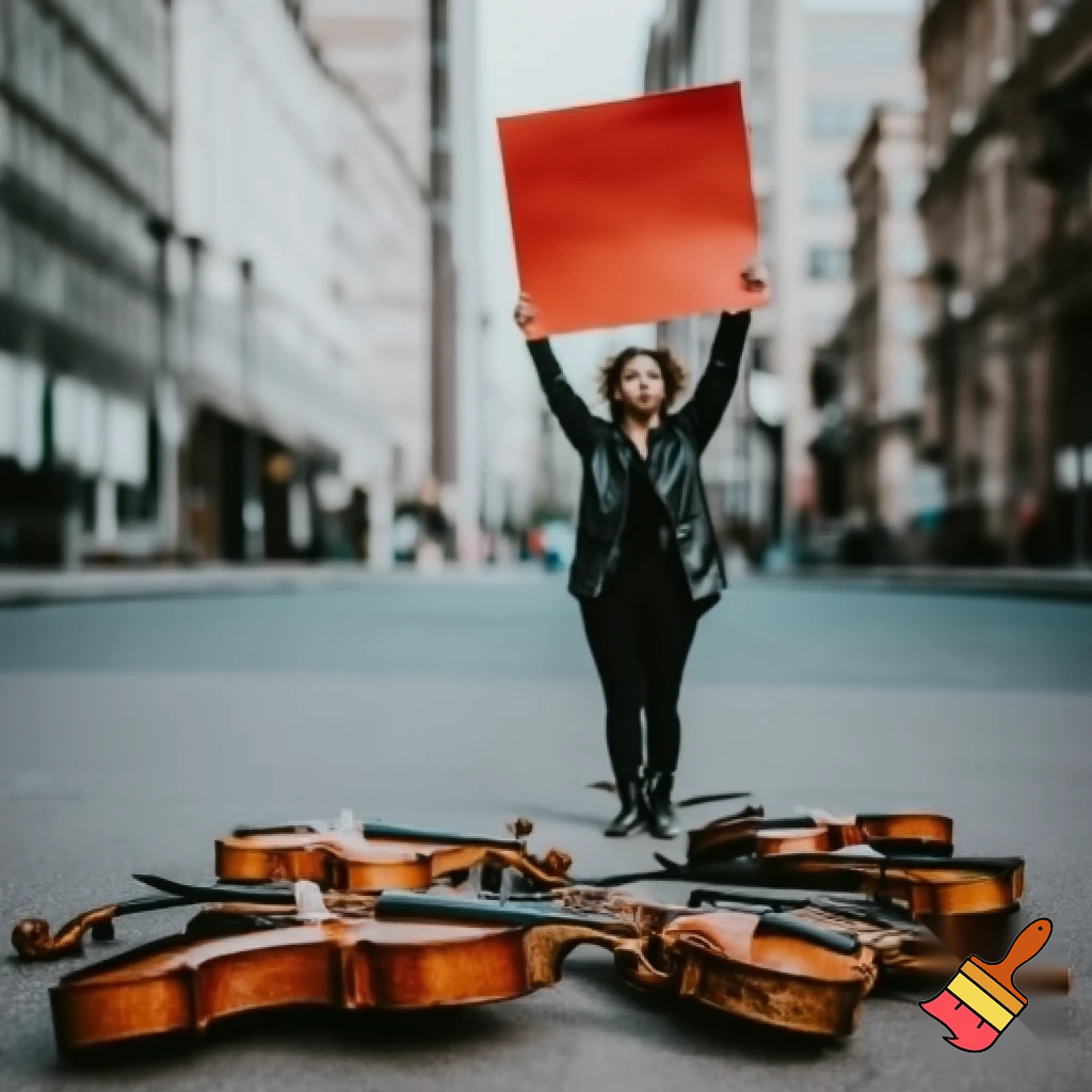 activist protesting violins
