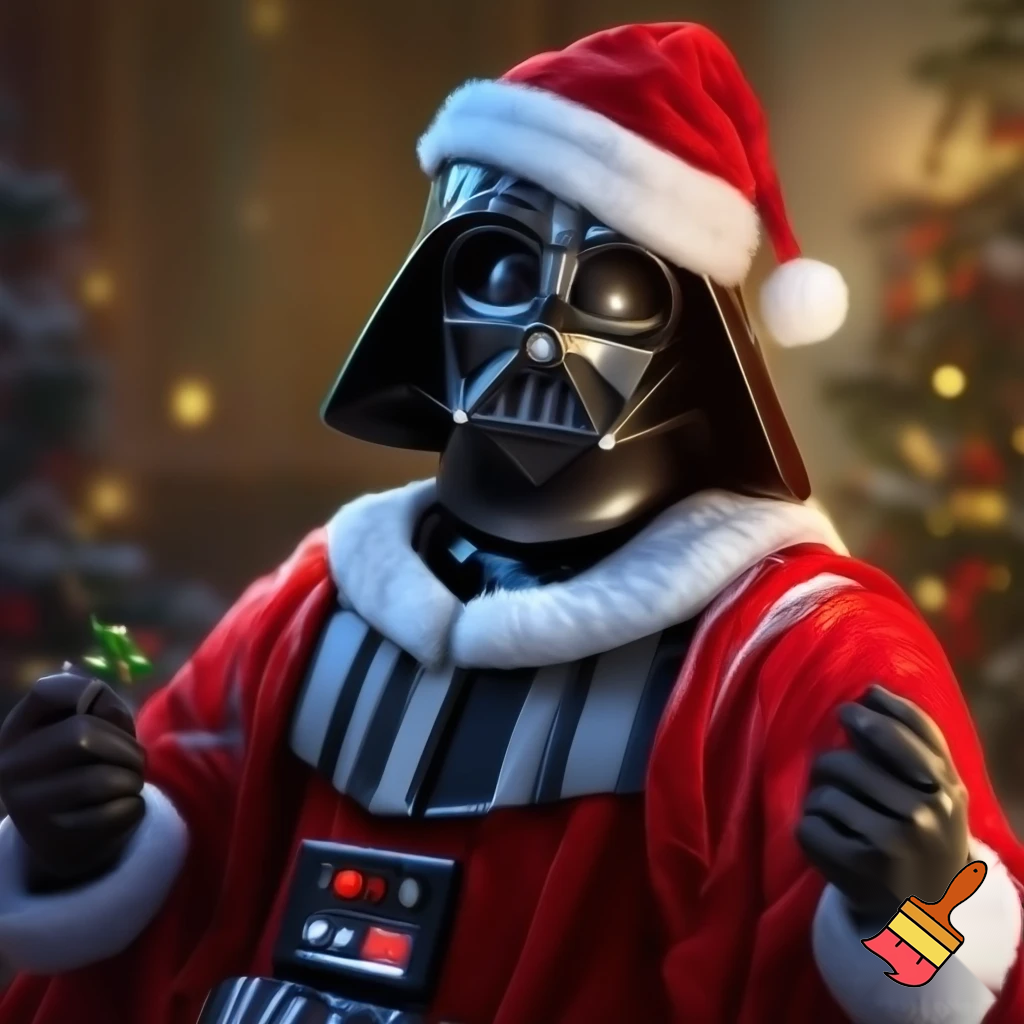 darth Vader with a Christmas oufit
