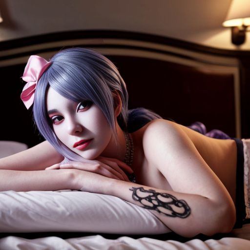 Angel dust Hazbin hotel laying on a bed.