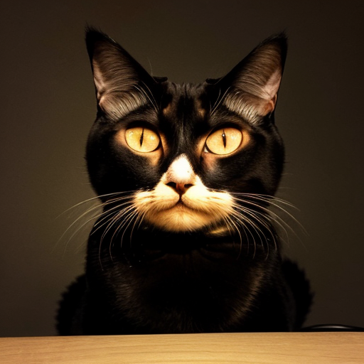 evil buff cat in a mugshot staring dim lights