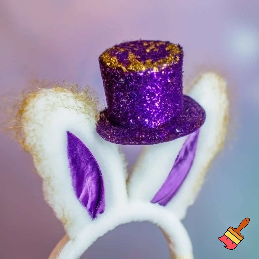 Easter bunny headband, top hat, purple and white with glitter gold purple glitter