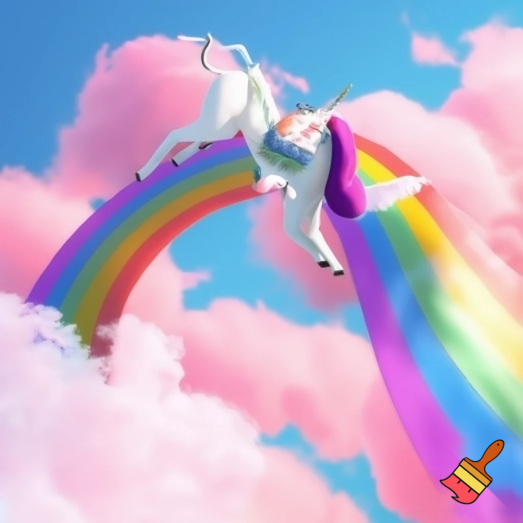 Let the unicorn fly over the rainbow; the weather is pink, and the clouds are made of cotton candy.
