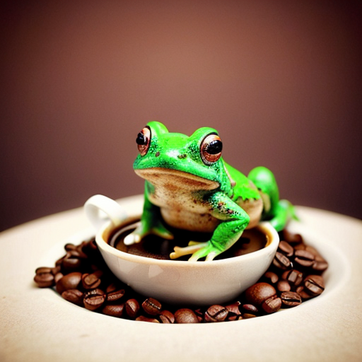 A hillarious, funny boho toad with some hippie colored coffee cups. Psychedelic decorated background.