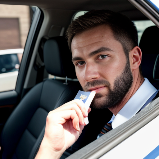 Police officer taking driver license 