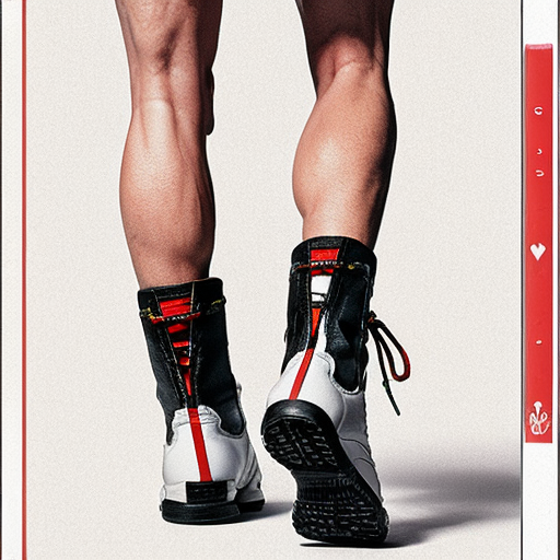 Editorial illustration in the style of official Unmatched board game card art, dynamic comic book style, rough pencil sketch texture, limited muted color palette with bold red accents only on the boxing boots, intense halftone shading -- A stylized low-angle shot focused entirely on the legs and feet of Muhammad Ali performing his iconic Ali Shuffle, one solid fully detailed pair of legs planted on the left wearing bright red boxing boots with white laces, knees slightly bent, feet dancing on the toes, and to the right a second semi-transparent ghostly afterimage pair of the same legs in faded red boots blurring and merging into the solid pair, multiple faint motion streaks connecting the two sets of legs showing the rapid back-and-forth shuffling movement, the ghost legs mid-step blurring rightward into the solid legs on the left, boxing ring canvas floor texture below with subtle scuff marks, white background above, cel-shaded ink drawing, graphic novel cover feel, impossible footwork speed frozen in time --ar 2:3 --stylize 250 --niji 6