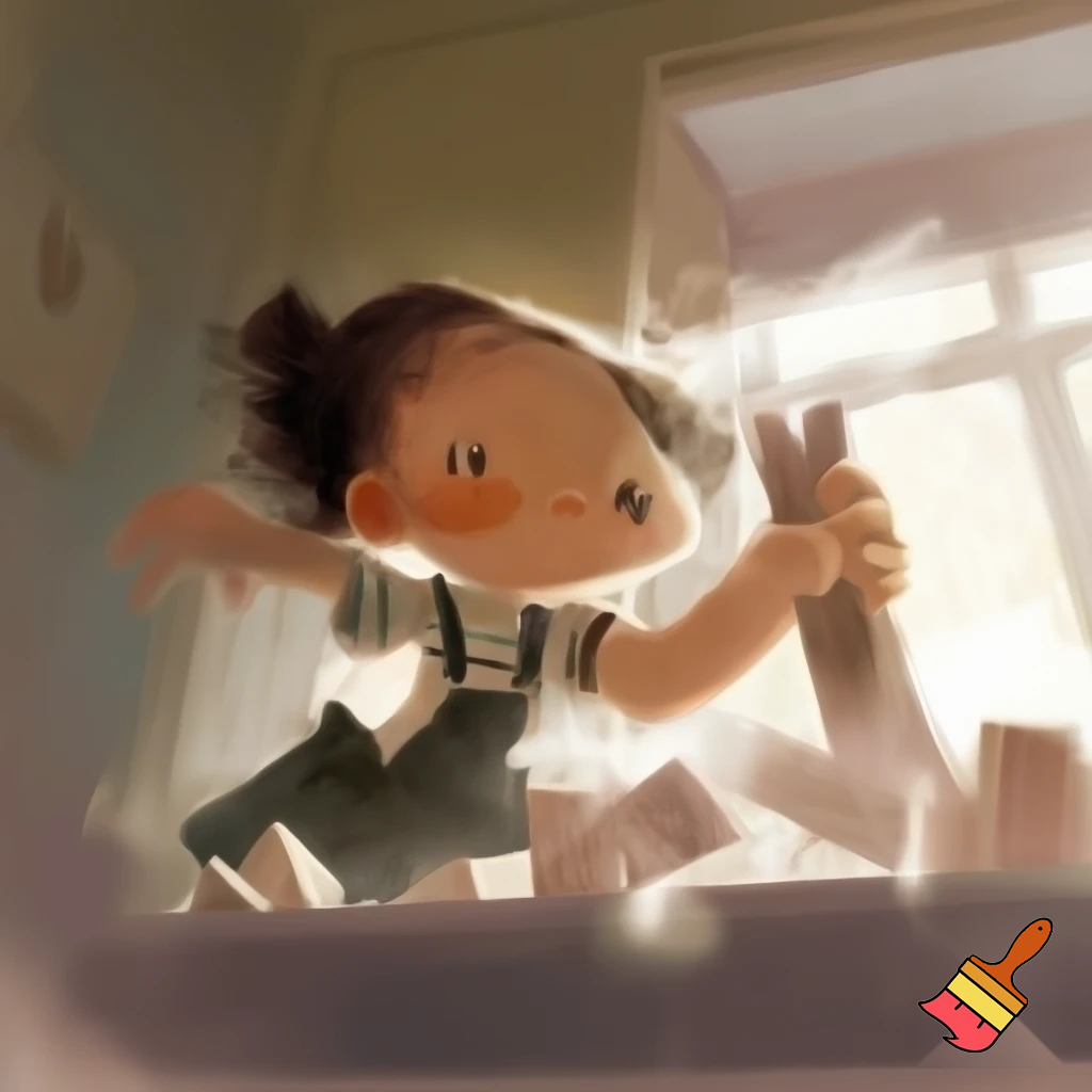 a little girl that is doing chores