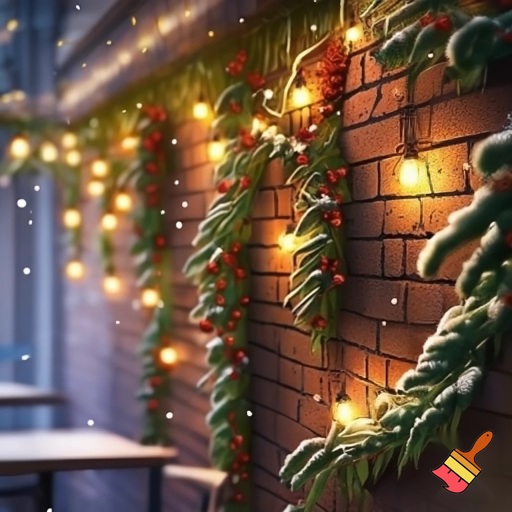 the wall of a cafe with winter decorations

