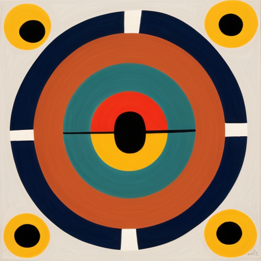 Put abstract Features in a circle consisting of multiple abstract figures in  Miro  and Matisse style