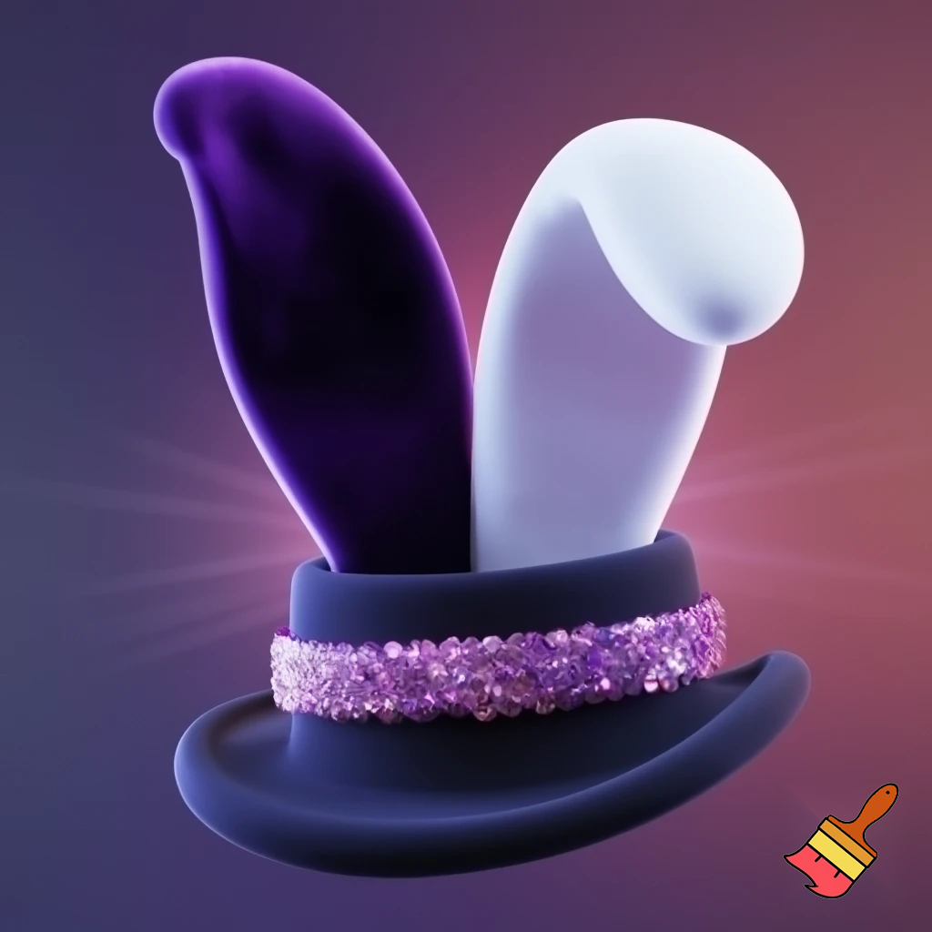 Black top hat with bunny ears velvet white and purple purple and white headband fabric and velvet glitter, purple and pink