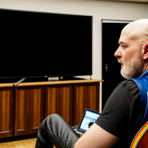 he's the professor and we are all  students at a lecture.bald guy with a beard trading futures ona big flatscreen tv set of 4, room with guns andf guitars aveytwhere and amps