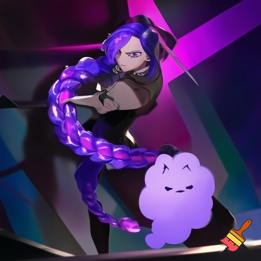 *Rumi* – the leader and main vocalist. She’s half‑demon, half‑human, with a sleek, confident vibe. In the film she’s shown with long, dark hair, a sharp look, and often wears a mix of stage outfits that highlight her sword‑wearing, warrior side¹.

*Mira* – the visual and main dancer. She sports waist‑length hot‑pink hair in twin‑tails, round gold‑framed glasses, and a bold, rebellious style: black crop‑top with wave graphics, a yellow denim skirt, ripped magenta stockings and thigh‑high boots² ³.

*Zoey* – the maknae, main rapper and lyricist. She’s the shortest, with black hair that has dark‑purple highlights, twin‑braided buns, and a playful, colorful wardrobe – think bright yellow hoodies, teal halter tops, and chunky sneakers⁴ ¹.

Hope that gives you a clear picture of the trio! Any other details you’re curious about – maybe their personalities or signature weapons?Rumi’s hair is a *single, super‑long braid* that hangs all the way down to her calves. The braid is a vivid *purple‑crystal shade* – think of a glossy eggplant drizzled with a splash of berry coulis – and it’s styled into a thick “dragon‑tail” braid that gives off that fantasy‑idol vibe. The official name for the colour/style is *“Classic Purple Mix”* (sometimes called the *Dragon Tail braid*)¹ ².

Jobbie (the mischievous side‑kick) sports a *short, fluffy bob* that’s also drenched in the same all‑over purple. It’s a *soft, pastel‑purple hue* that looks like a cloud of lavender mousse, giving him a playful, candy‑floss aura. The look is often referred to as *“Velvet Violet”* in the fan‑made wig guides².

Hope that paints a tasty picture! Got any other character details you’d love to hear about?