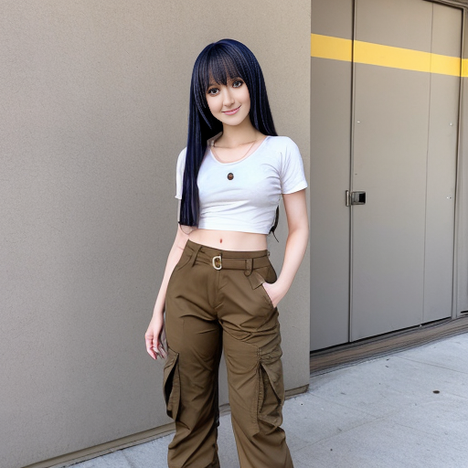 a anime girl with beige cargo pants


