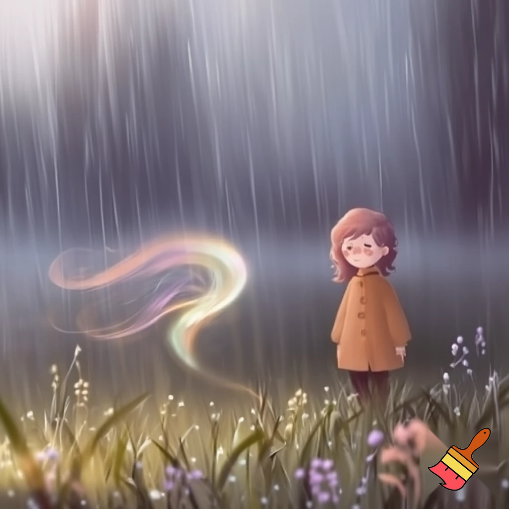 “Morning in the Mist”

A young girl named Sarah stands at the edge of a misty forest meadow on a rainy morning, coat buttoned to her chin. Beside her drifts a tiny glowing Fey, a spirit of light woven from wind and color. The scene feels calm, magical, and full of possibility; soft lighting, painterly children’s-book style, pastel palette, detailed fog and grass.
