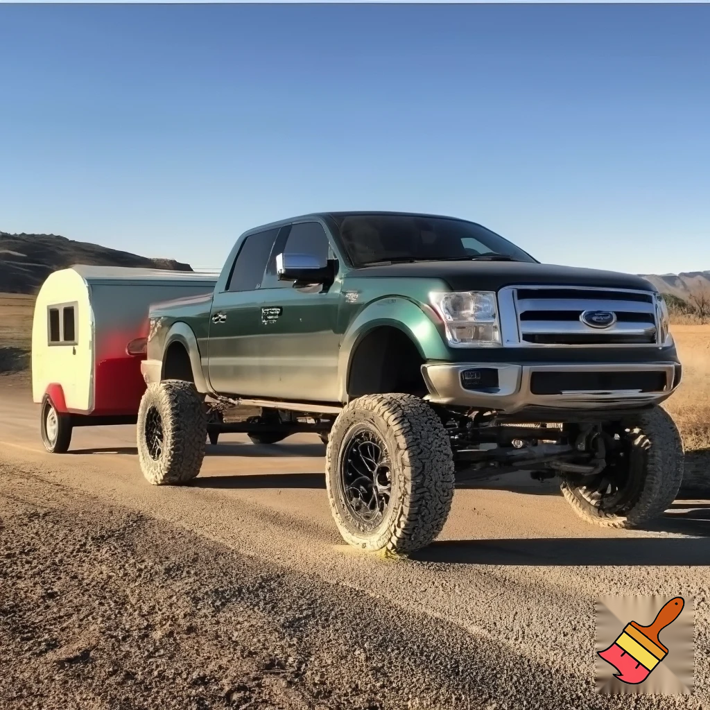 PC Tire ford truck pulling a very small trailer