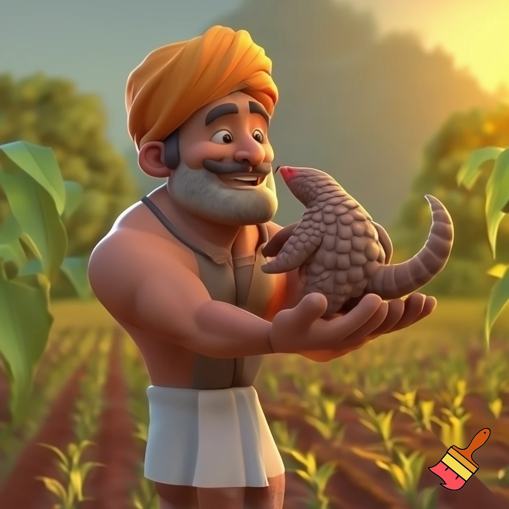 Create a muscular farmer wear a turban and dhoti playing with a pangune  3d cartoon type 