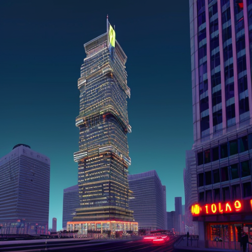 Neon animated blue skyscraper 