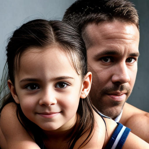 generate me a family of 5 with 2 dads, make one of the dads a dark brown haired 6'2" bodybuilder and make the other one ryan reynolds, then make a boy who is 14, and a girl who is 3 and a boy who is 2