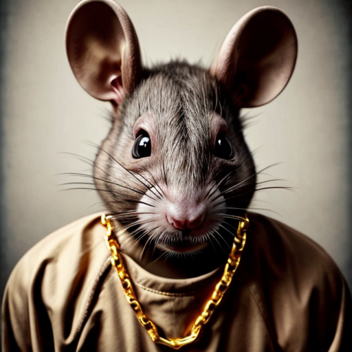  rat, evil, sinister, wearing prison outfit, mugshot style, no human, 
gold chain
