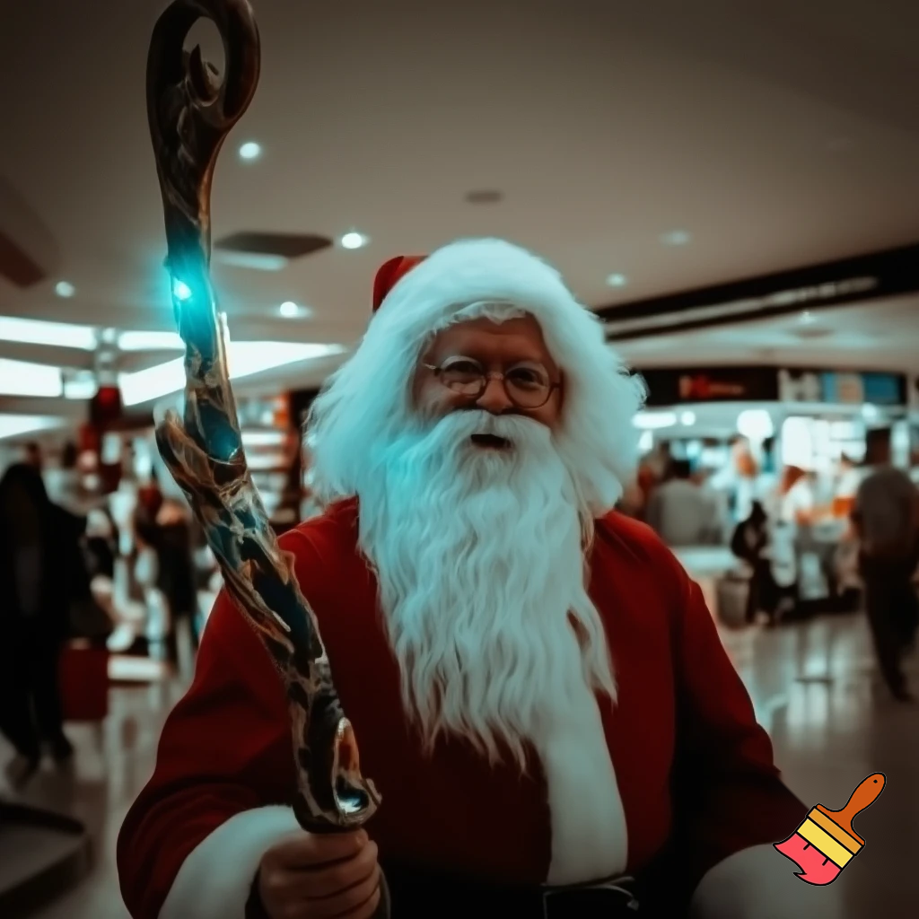 Santa Claus magic walking stick staff Russia shopping Centre Australia shopping immune in a star