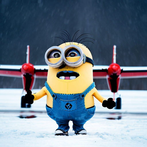 Minion flying plane with Elmo in snow it’s cold out