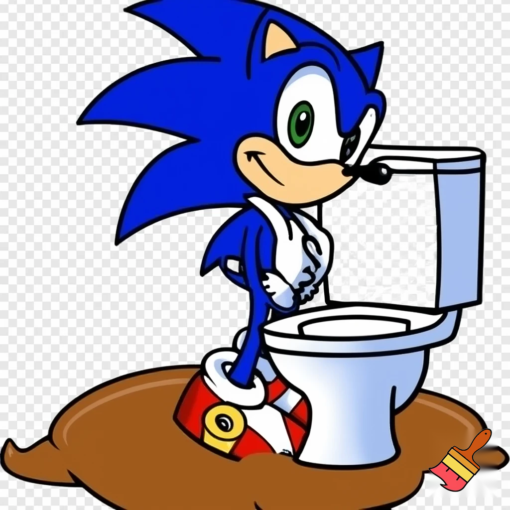 A sonic the hedgehog with toilet on a poop 